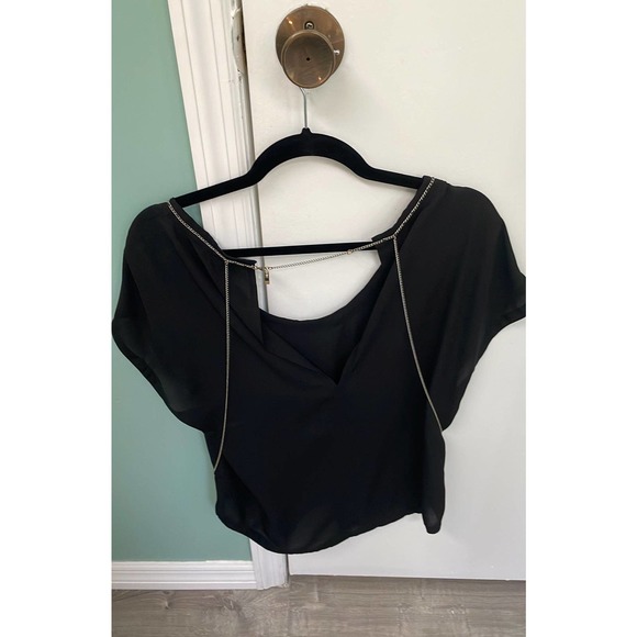 BEBE Y2K CHAIN BLACK SOPHISTICATED SHIRT XS - Picture 4 of 6
